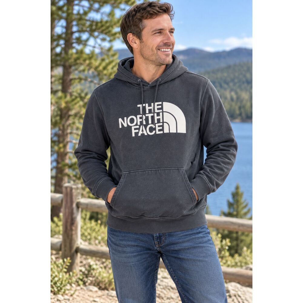 The North Face Mens Size Medium Black Pullover Hoodie Large Logo Sweatshirt